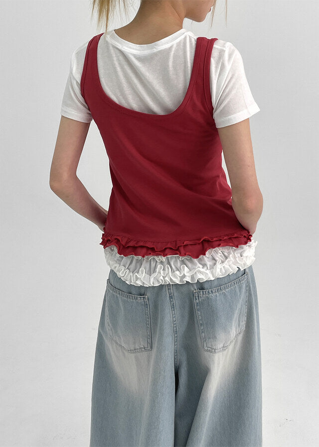 [韓國製造🇰🇷] Frill Henry Neck Tank Top / 2colors