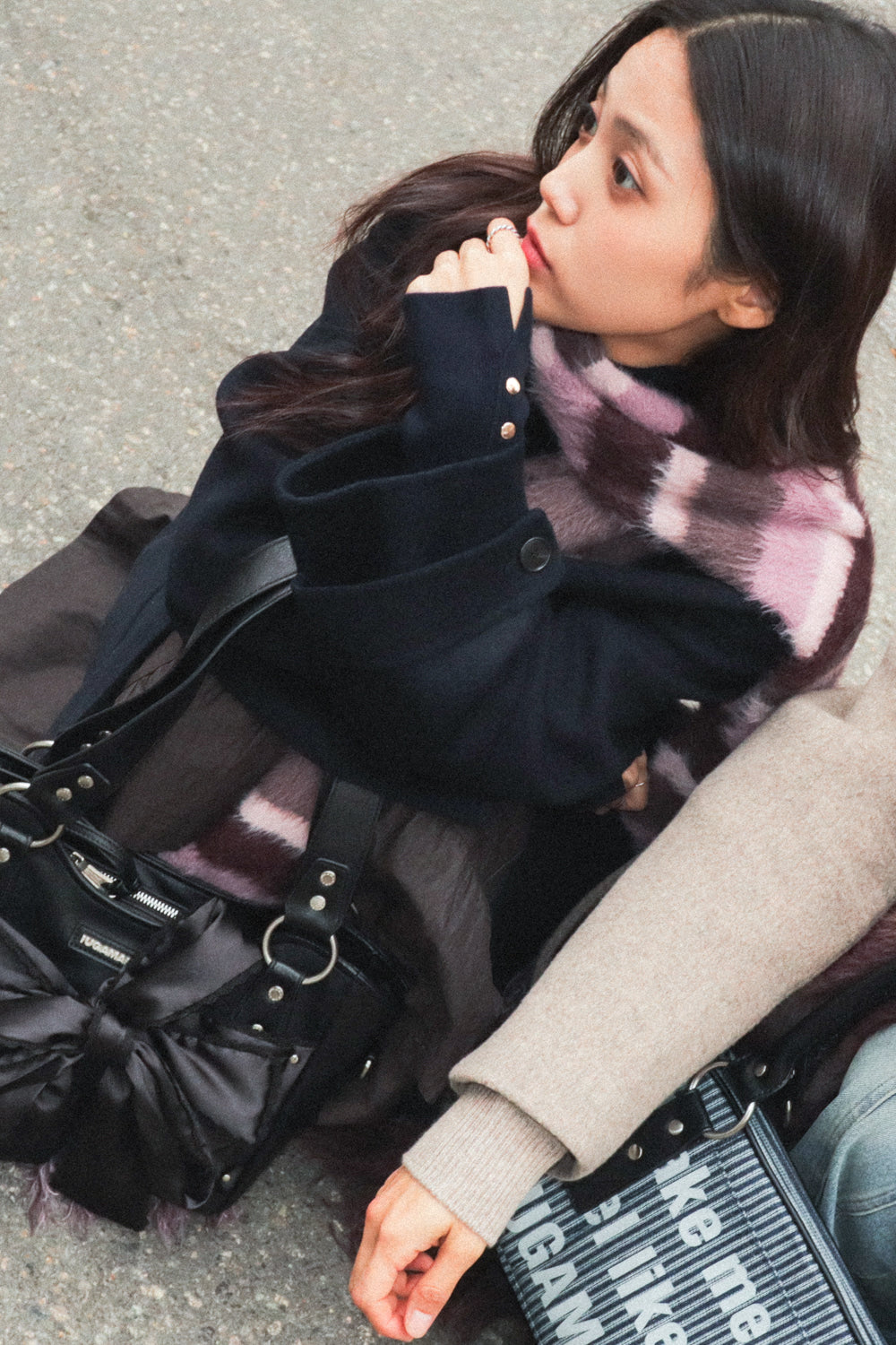 IUGA Striped Hairy Bold Muffler (Pink)