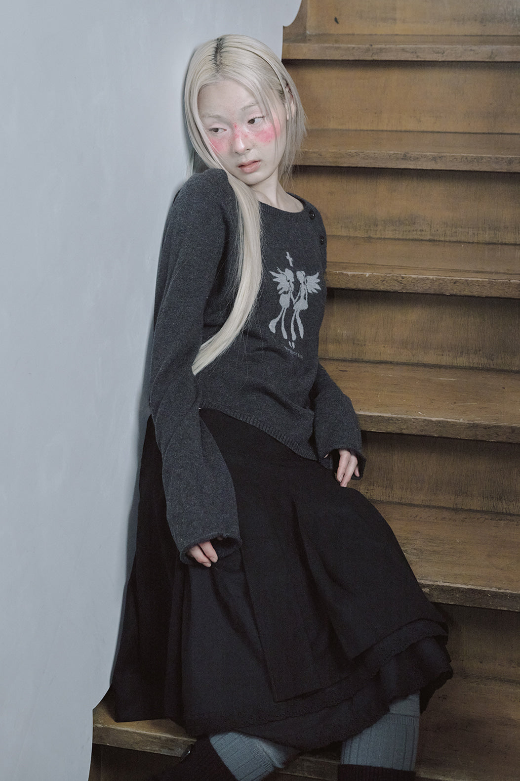 hugyourskin Fallen angel button knit top (Charcoal)