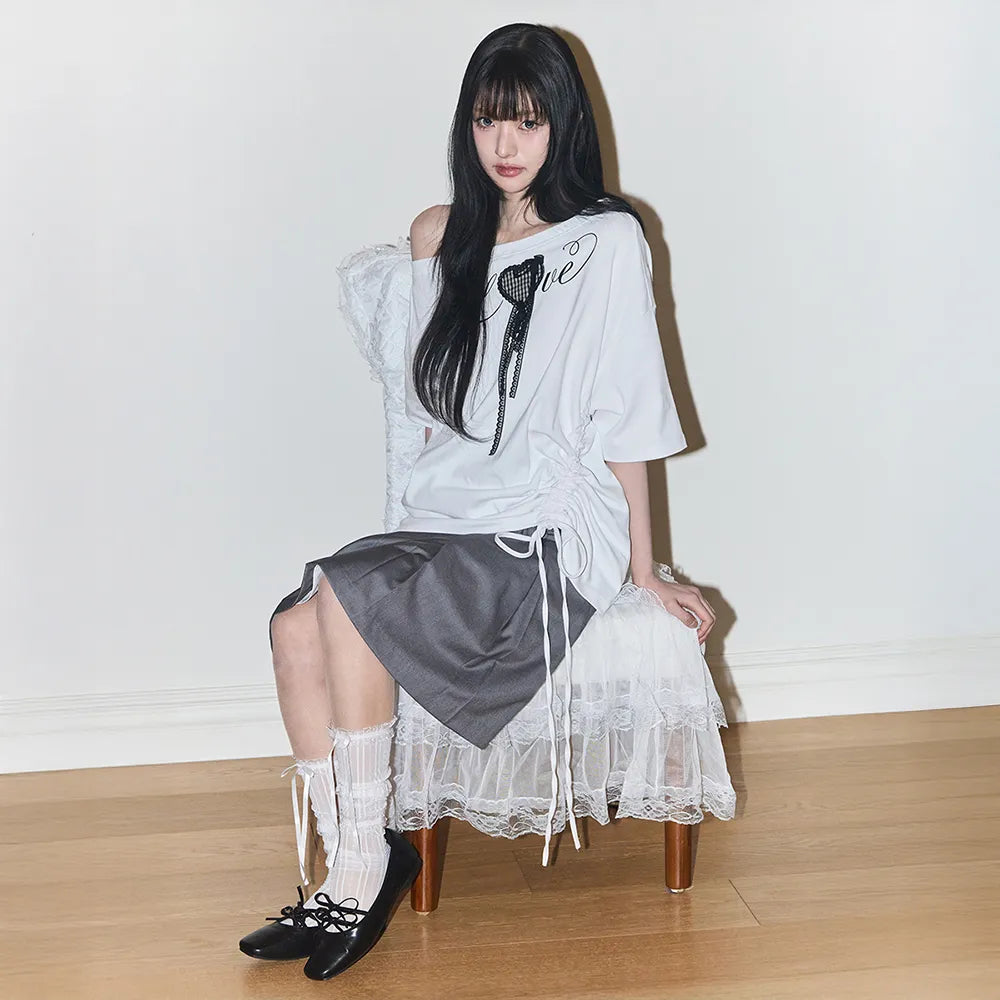 Illigo LOVE ONE SHOULDER OVERFIT T-SHIRT - White