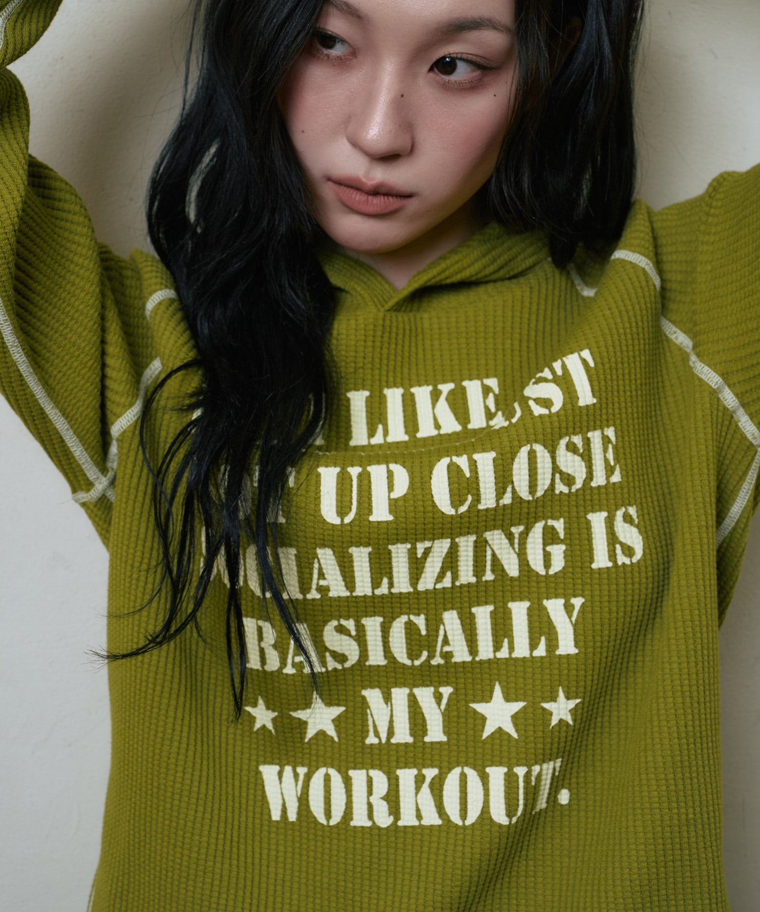 LSC SLOGAN WAFFLE HOODIE (OLIVE)