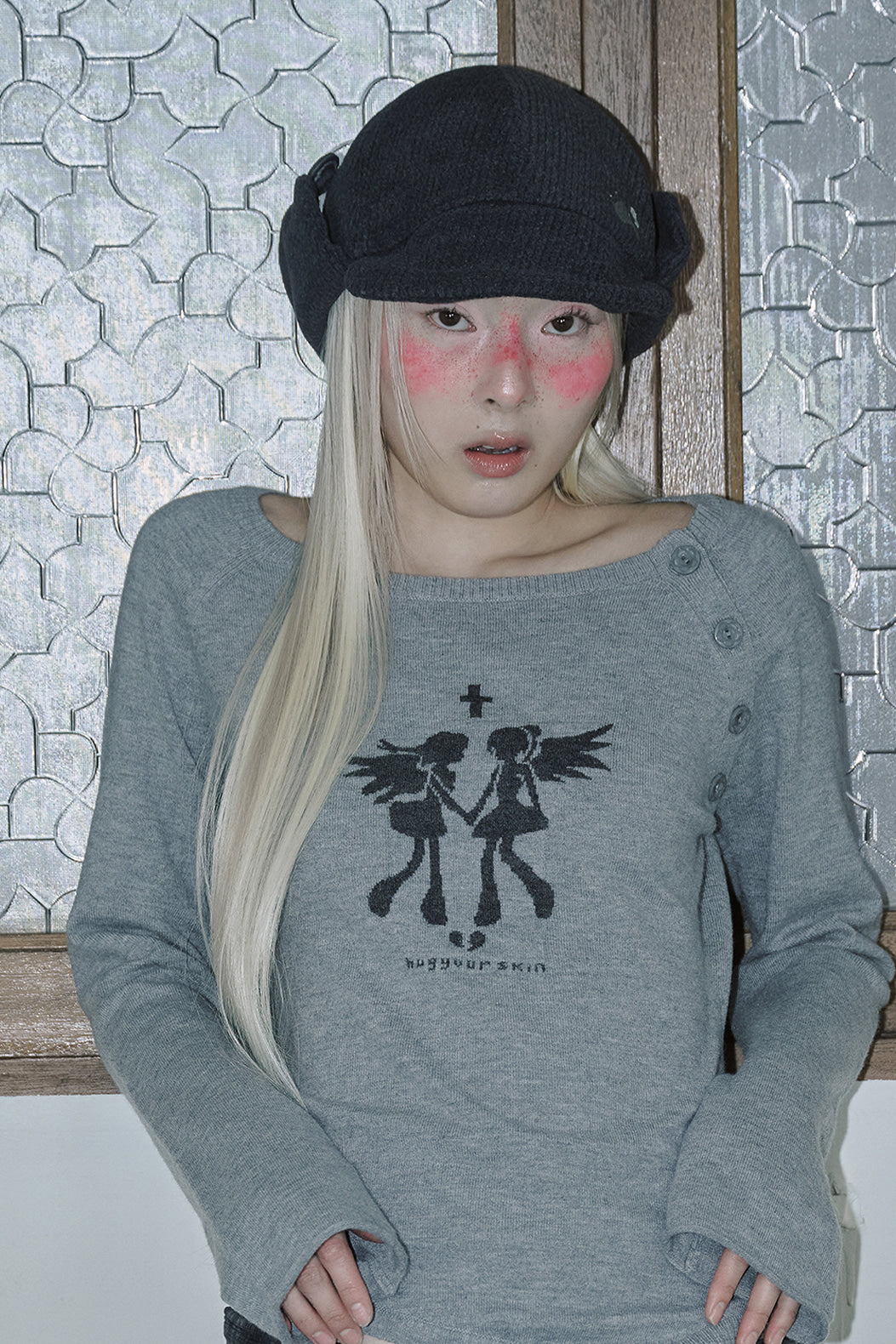 hugyourskin Fallen angel button knit top (Grey)