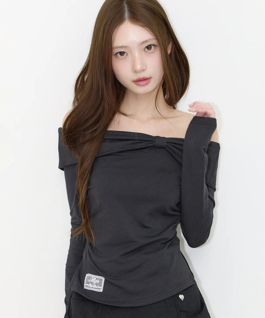 [illigo] BOW OFF SHOULDER LONG SLEEVE_BLACK