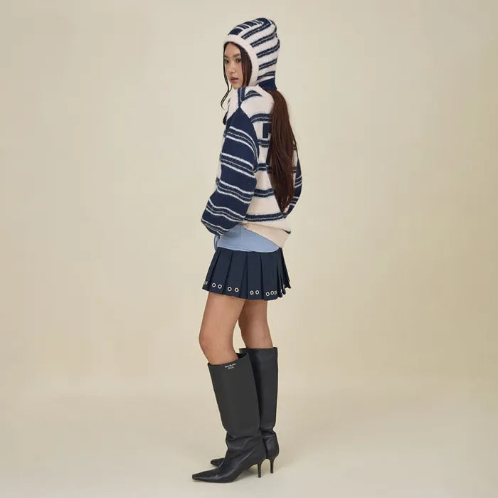 GLOWNY SUNDAE STRIPE KNIT PULLOVER (NAVY)