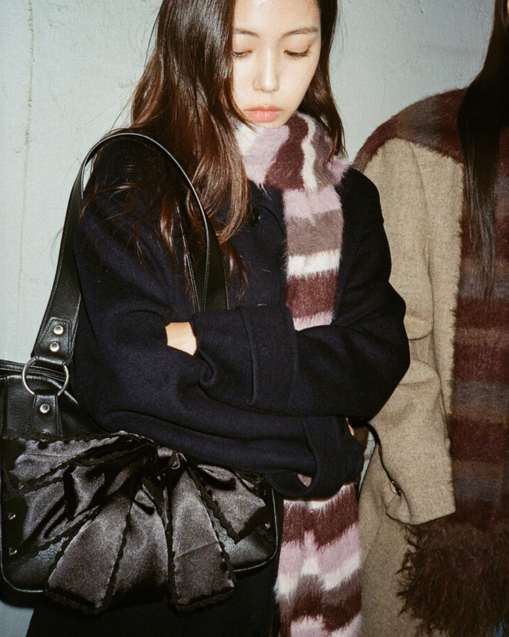 [yuri同款🎀] IUGA STRIPED HAIRY BOLD MUFFELR / PINK