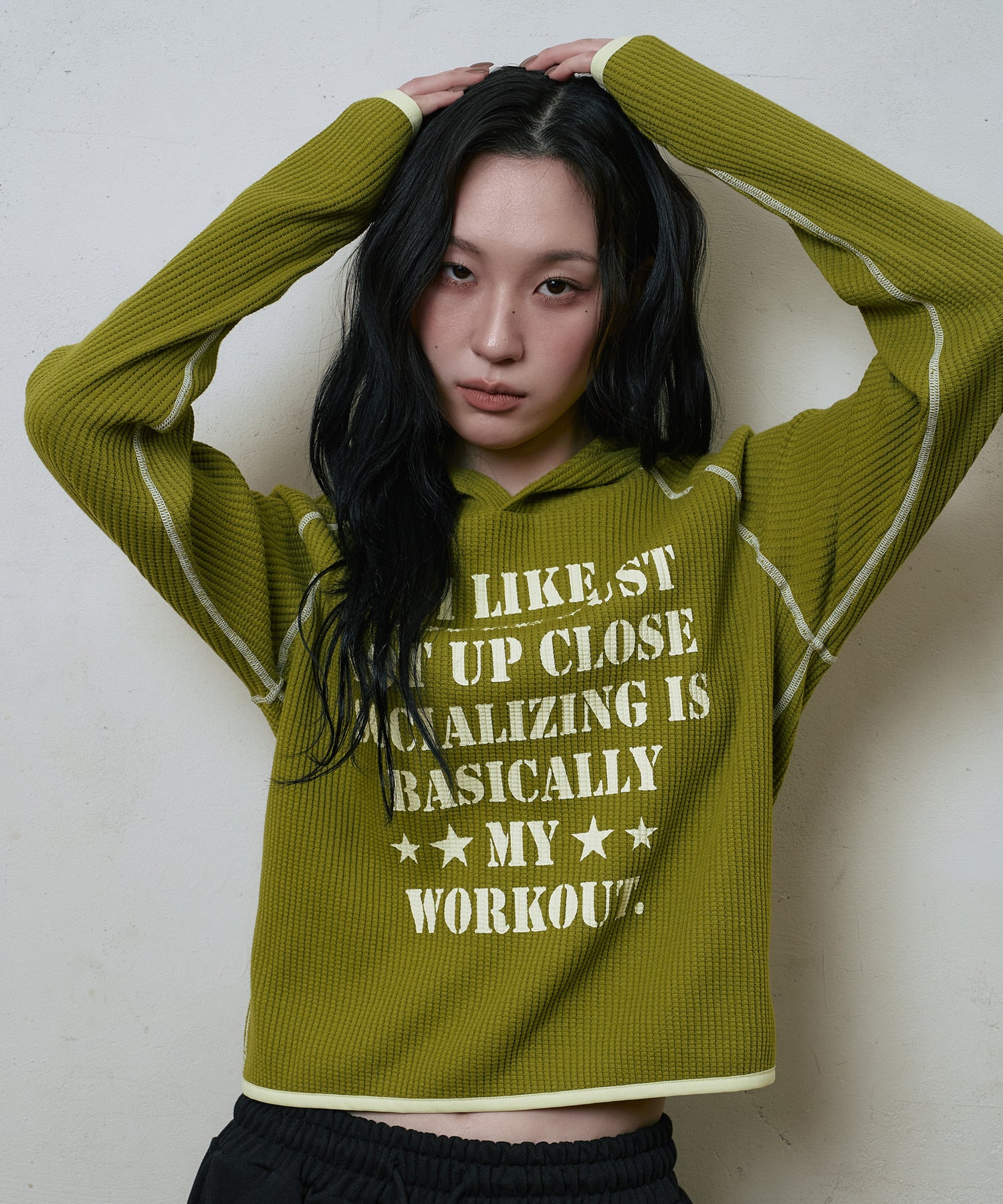 LSC SLOGAN WAFFLE HOODIE (OLIVE)