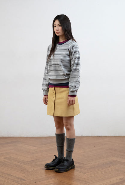 MULTI STRIPE 3STAR V NECK KNIT [GREY]