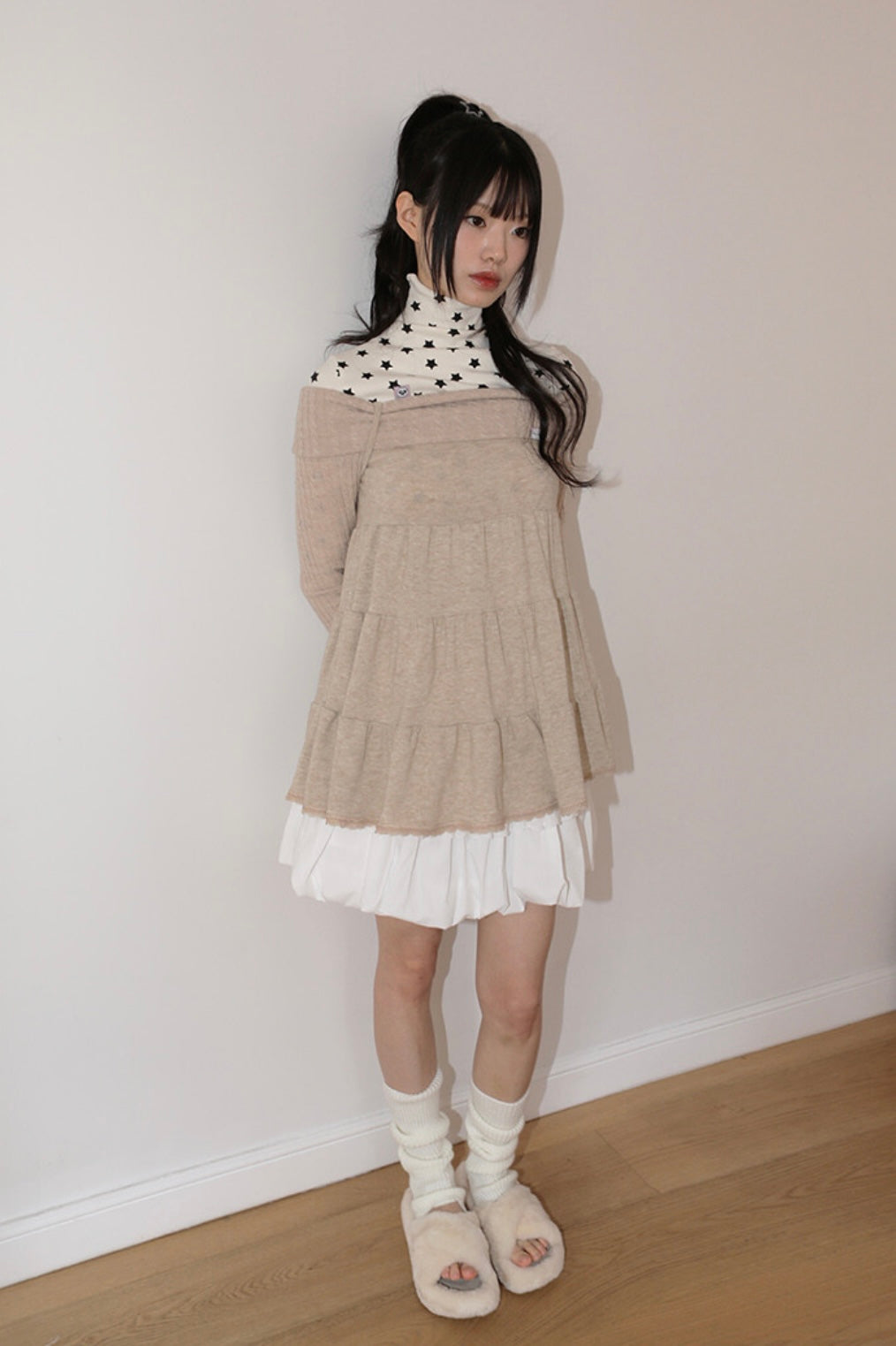 nofficialnoffice CANCAN OFF SHOULDER TOP BEIGE