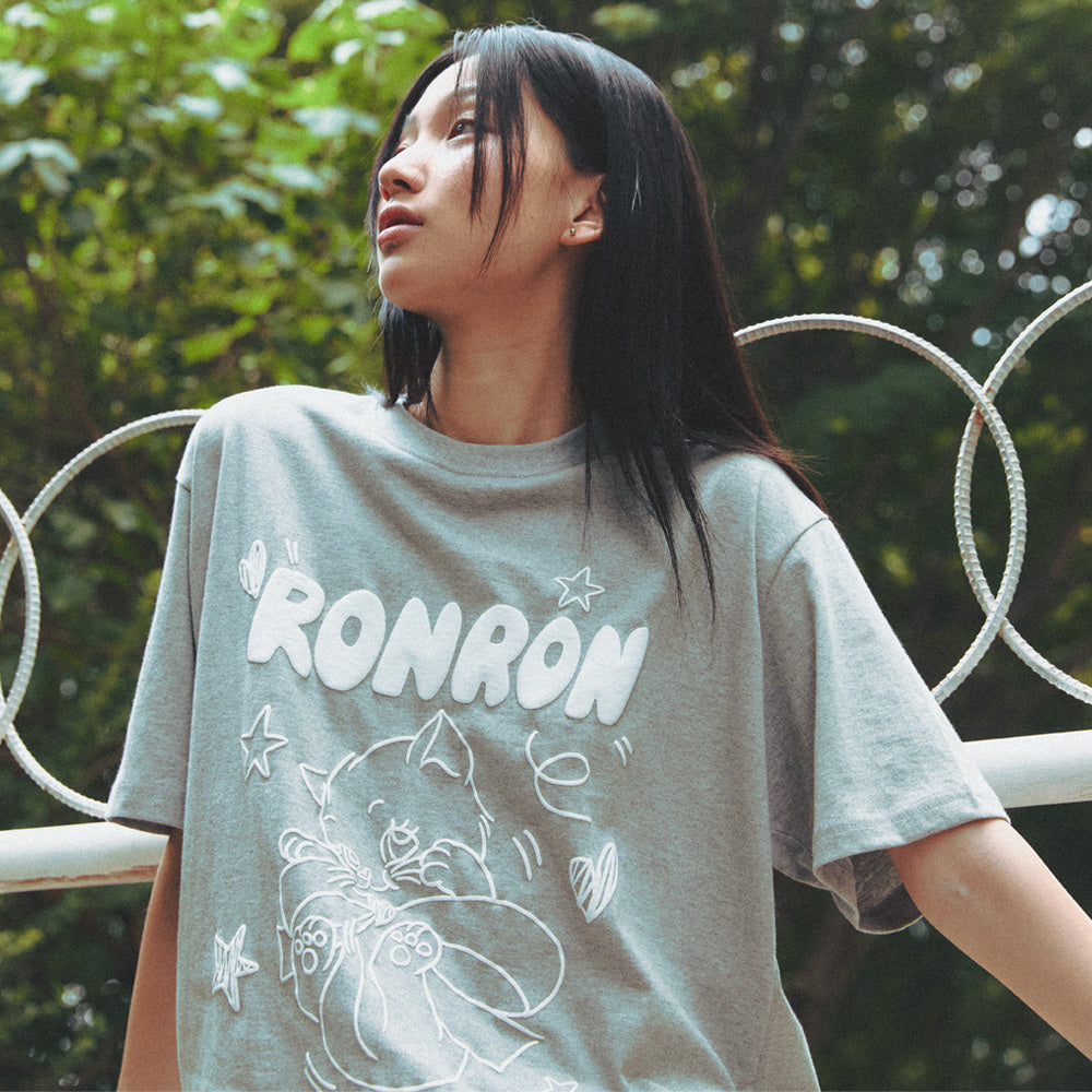 RONRON KITSCH CAT OVER FIT T SHIRT / MELANGE GREY