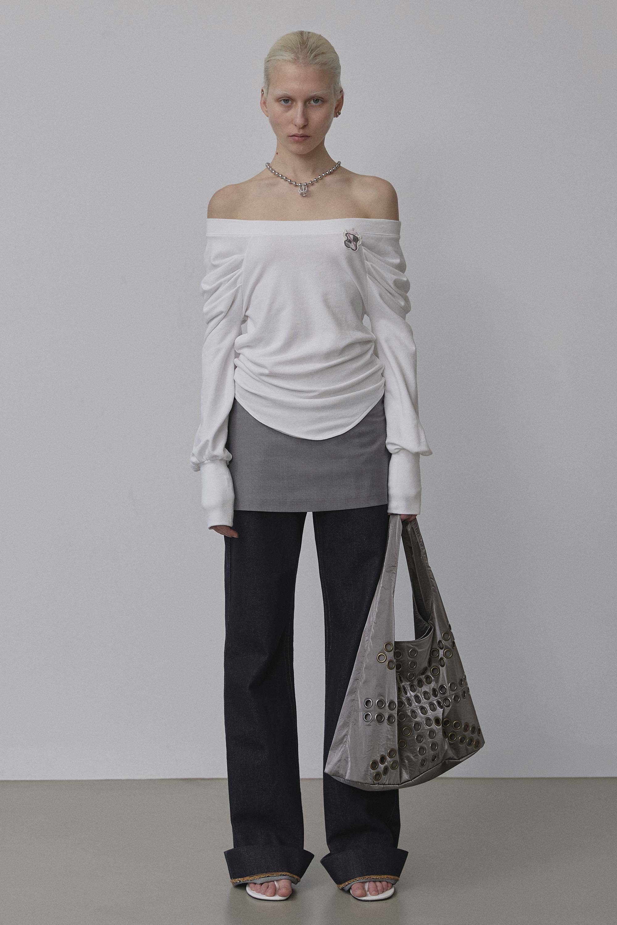 Sculptor Stud Metallic Hobo Bag Gun Metal