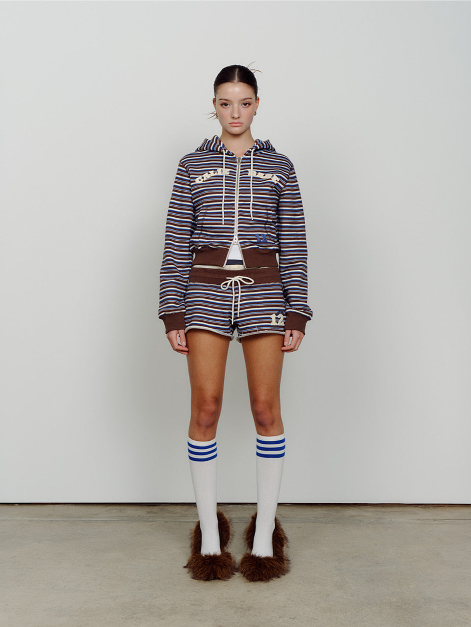 CALIE BABE STRIPE HOOD ZIP UP BROWN