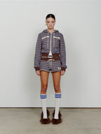 CALIE BABE STRIPE HOOD ZIP UP BROWN