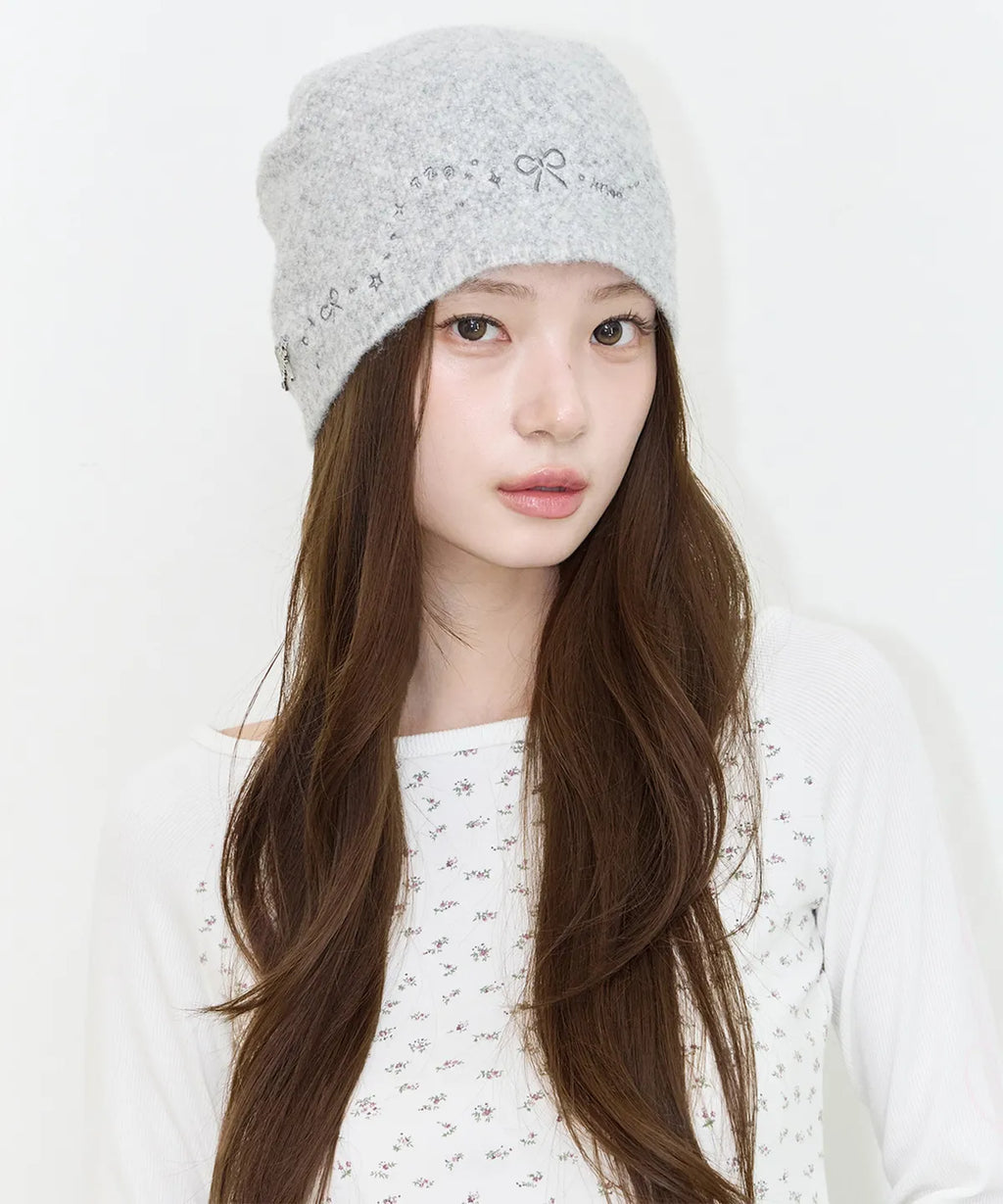 [illigo] DRAWING EMBROIDERY BEANIE_GREY