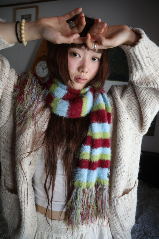 IUGA Striped Hairy Bold Muffler (Burgundy)