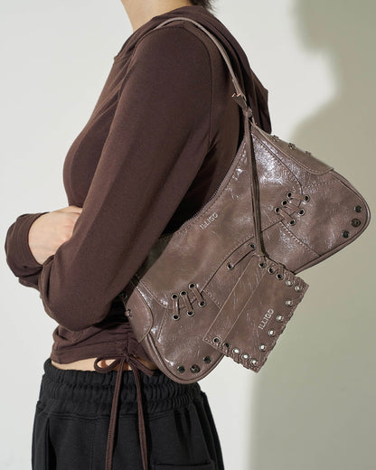 ILLIGO Eyelet Stud Shoulder Bag / brown