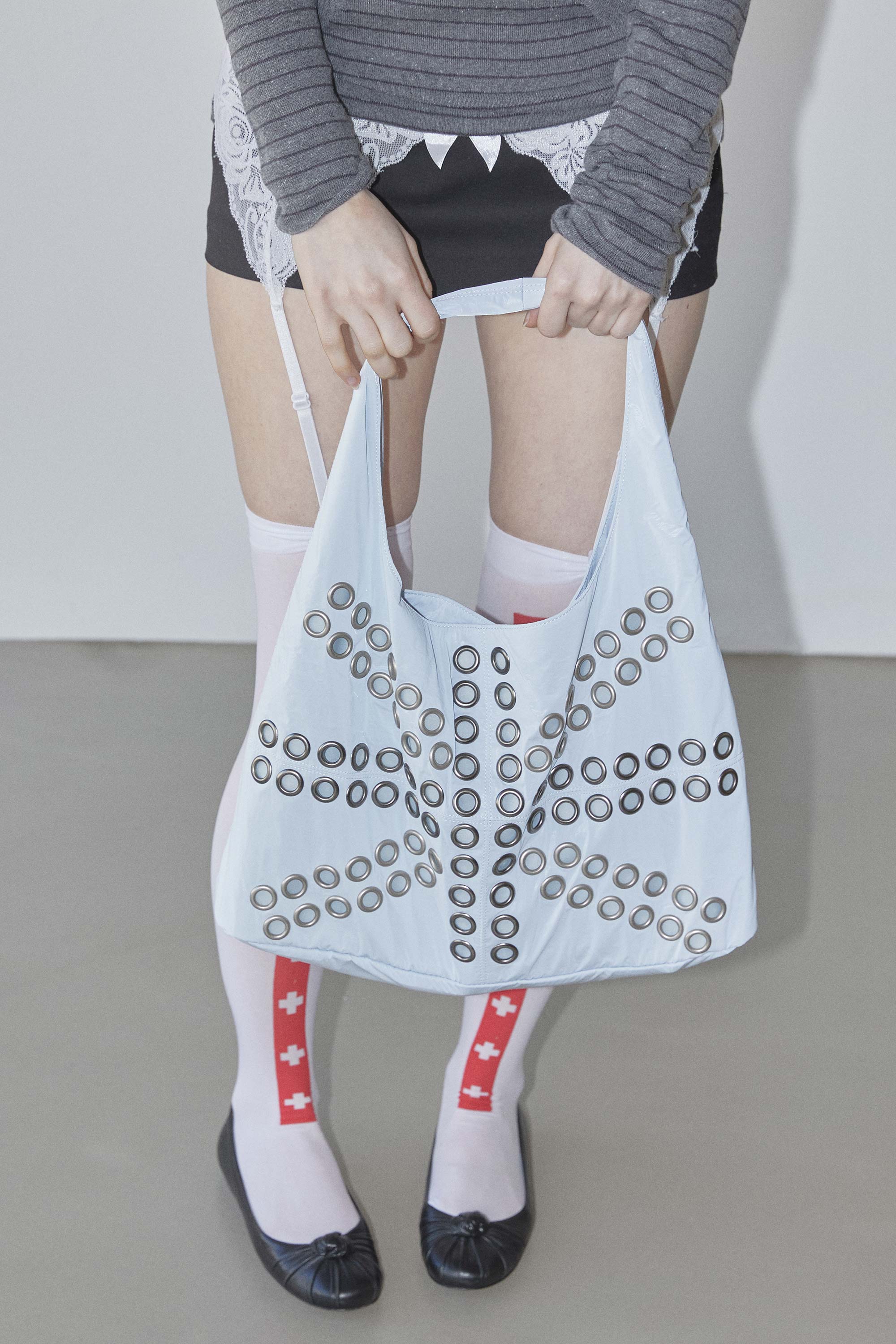 Sculptor 
Stud Metallic Hobo Bag Baby Blue