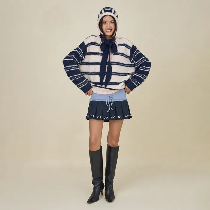 GLOWNY SUNDAE STRIPE KNIT BALACLAVA (NAVY)