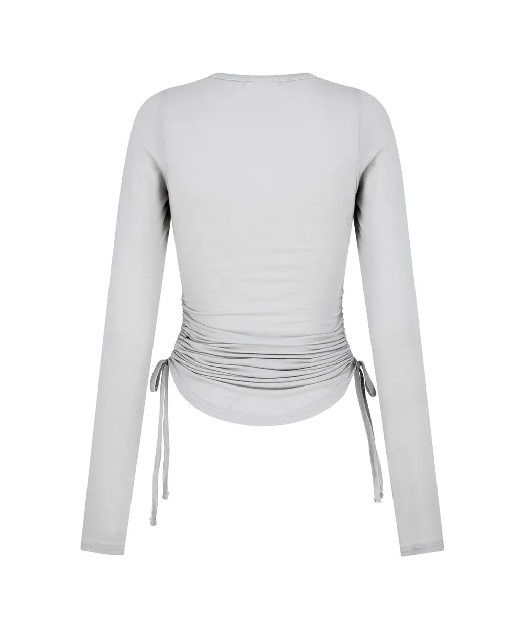 [illigo] BOW BOLERO SHIRRING TOP_GREY