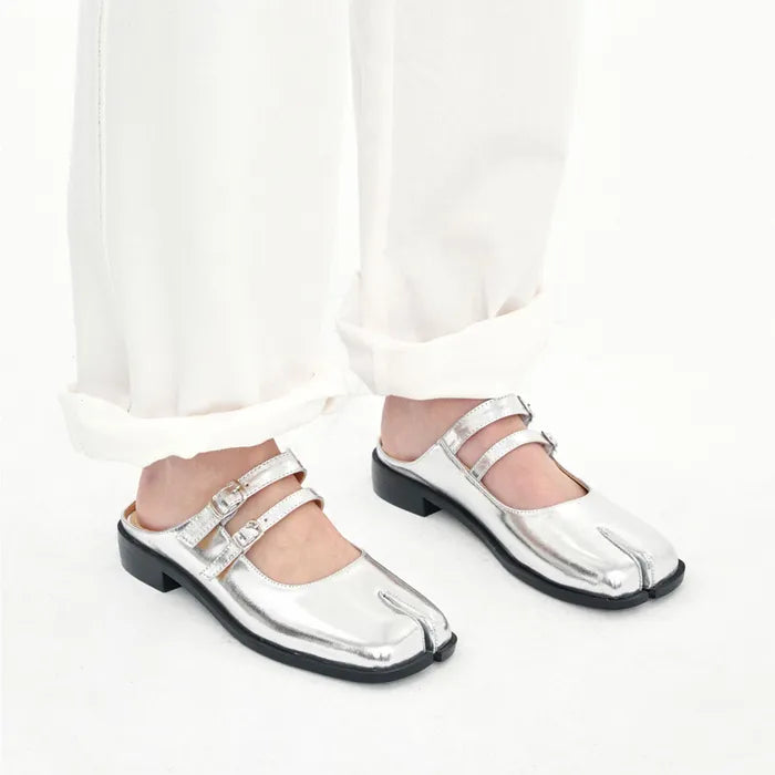 PAES Double Buckle Mule - Silver