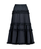 ILLIGO BUCKLE FRILL LONG SKIRT - CHECK NAVY