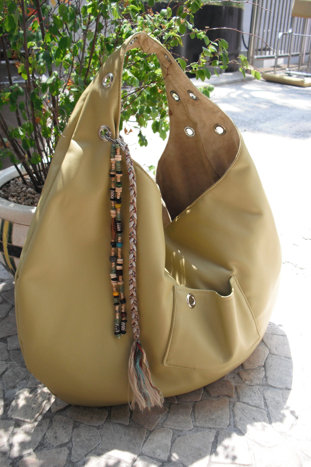 DEPC EYELET LEATHER BAG - LARGE (BUTTER)