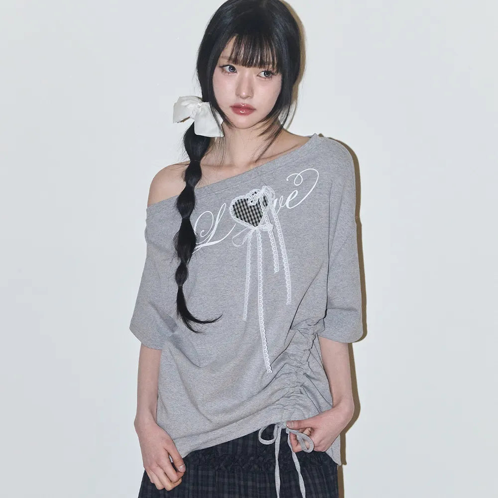 Illigo LOVE ONE SHOULDER OVERFIT T-SHIRT - Melange Grey