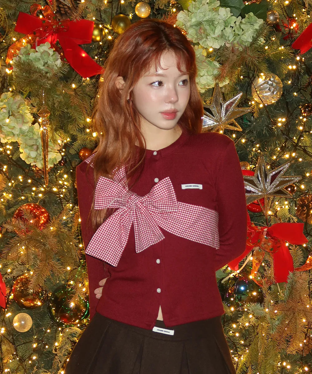 Ribbon Tie Knit Cardigan - Wine