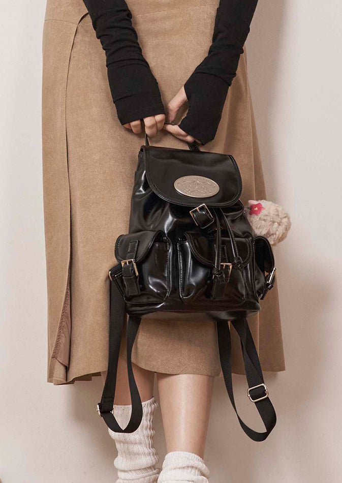 lotsyou Nostalgia Chubby Backpack - Leather Black