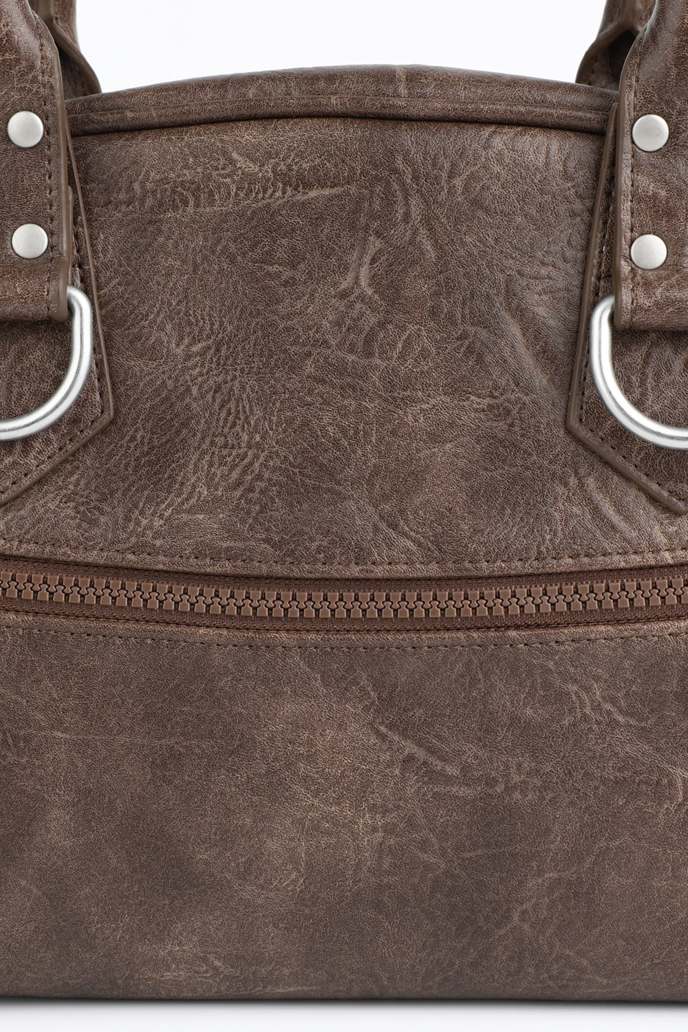 IUGA STUDDED LEATHER BOWLING BAG / BROWN