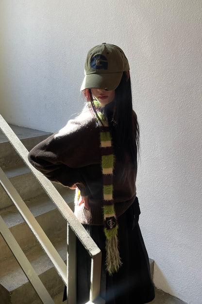 IUGA Striped Hairy Skinny Muffler (Green)