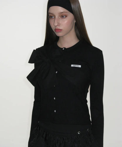 Ribbon Tie Knit Cardigan - Black