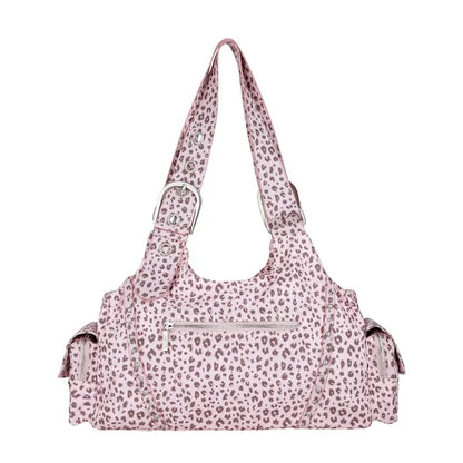 LOOP DOUBLE POCKET SHOULDER BAG - PINK LEOPARD