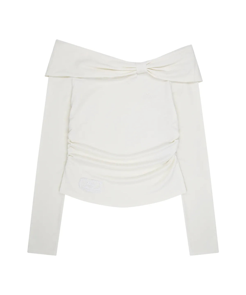[illigo] BOW OFF SHOULDER LONG SLEEVE_WHITE