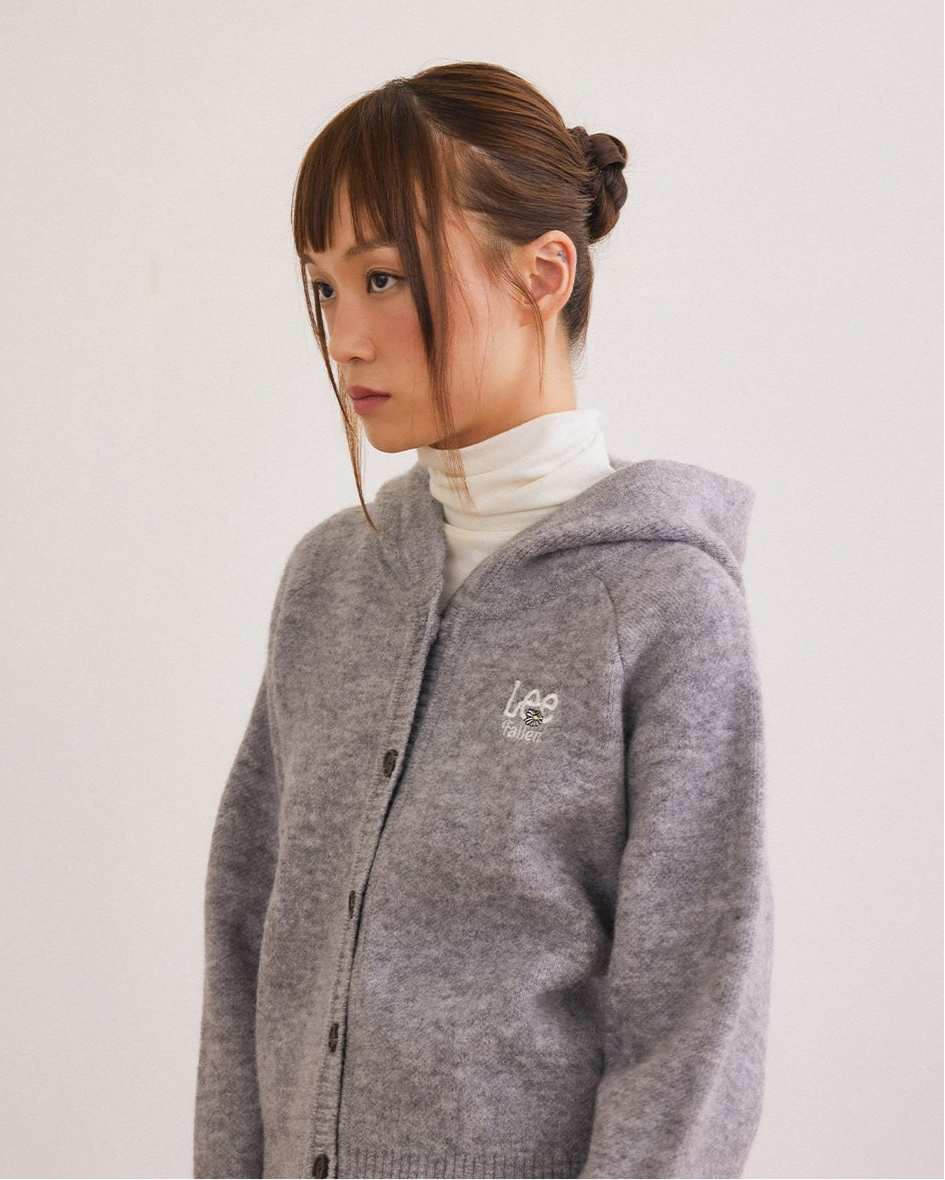 [Fallett x Lee] Sun Flower Logo Hoodie Knit Cardigan / grey