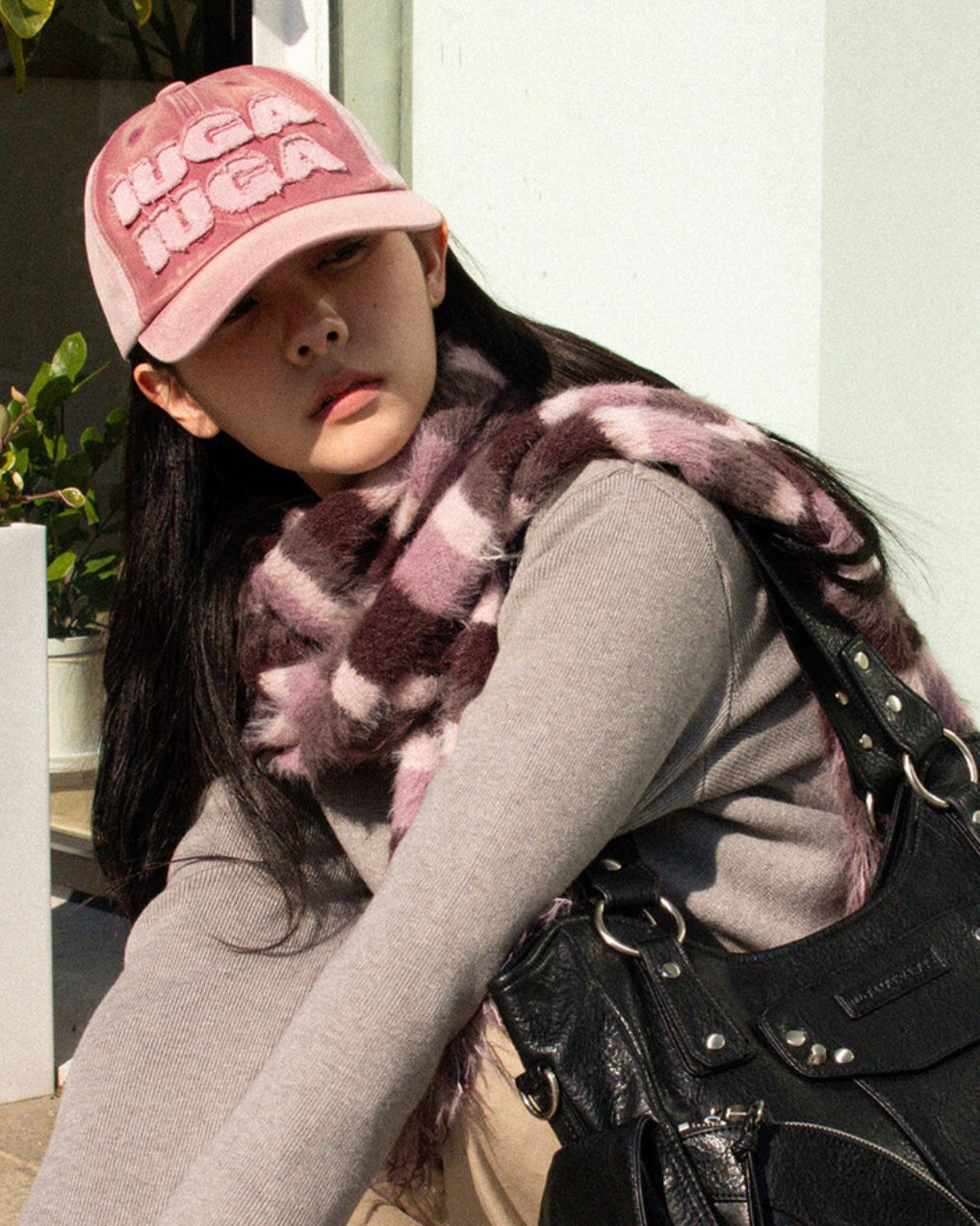 [yuri同款🎀] IUGA STRIPED HAIRY BOLD MUFFELR / PINK
