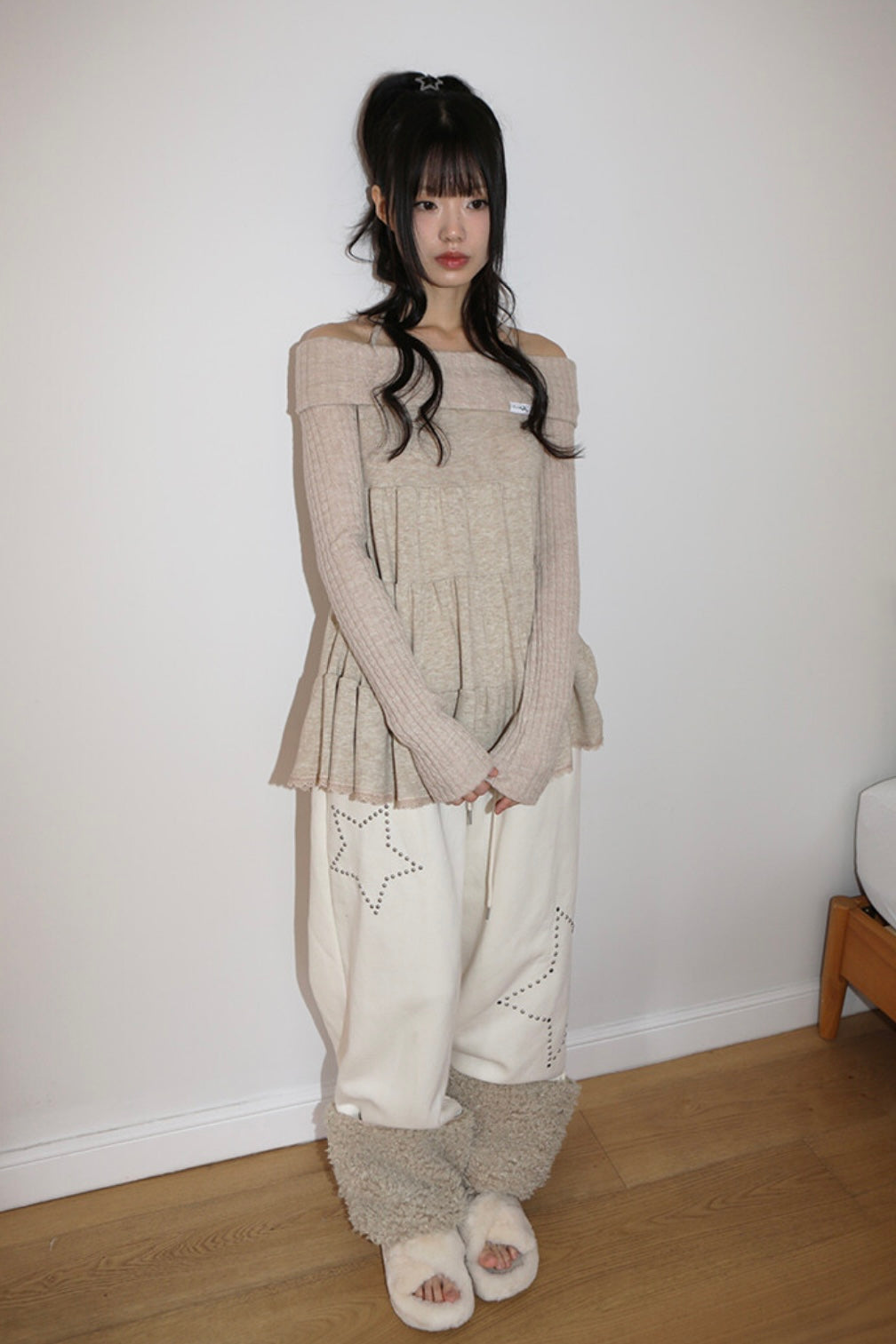 nofficialnoffice CANCAN OFF SHOULDER TOP BEIGE