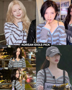 [rolarola] ONE OFF SHOULDER STRIPE WOOL BLENDED CARDIGAN - 4 COLORS