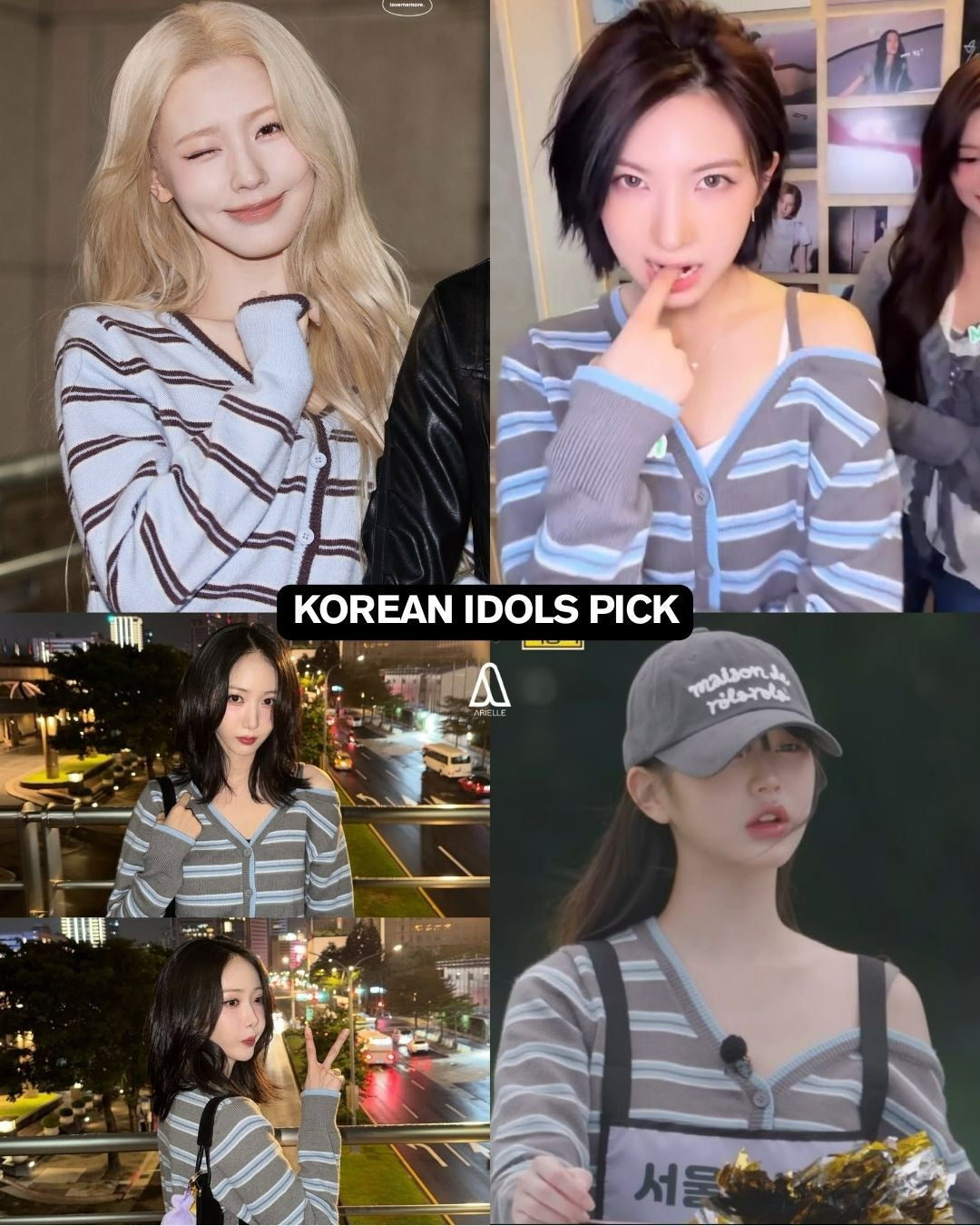 [rolarola] ONE OFF SHOULDER STRIPE WOOL BLENDED CARDIGAN - 4 COLORS