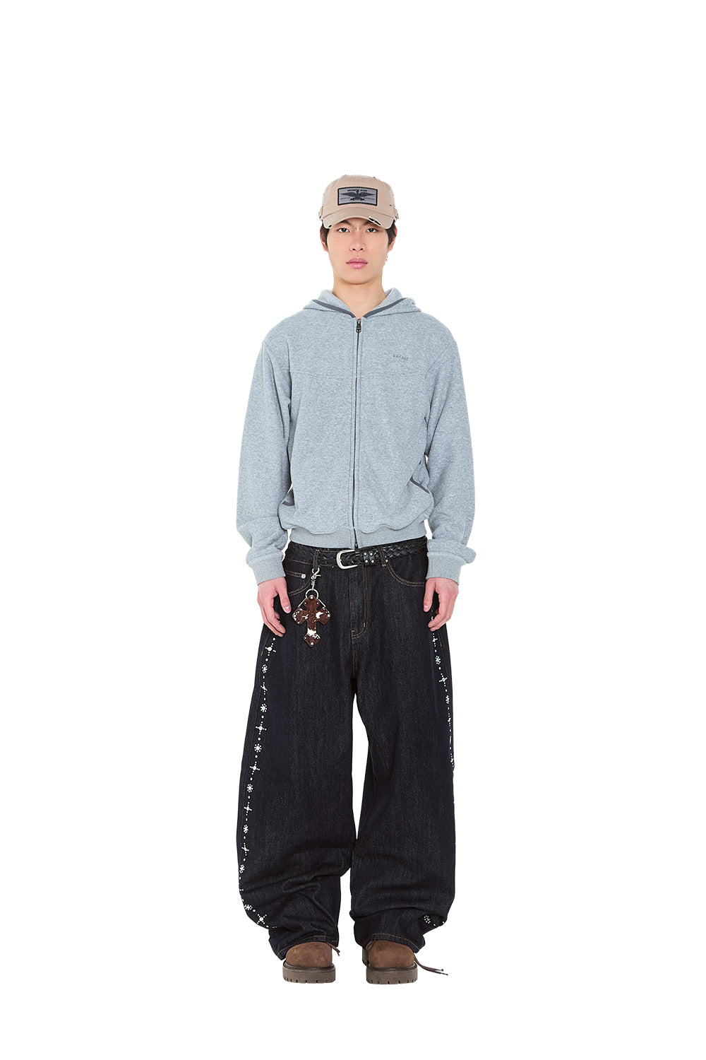 AAKAM Side Rhinestone Denim Pants (Dark Blue)