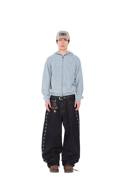 AAKAM Side Rhinestone Denim Pants (Dark Blue)