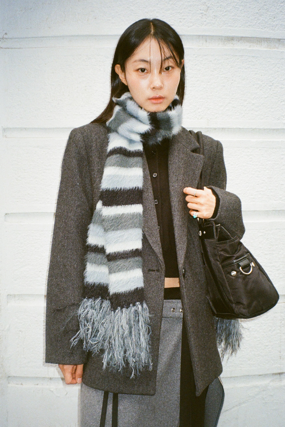 IUGA Striped Hairy Bold Muffler (Blue)