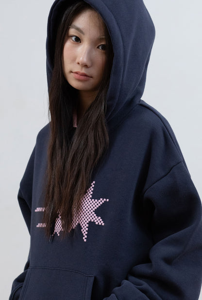MOSAIC 3STAR CROP HOODIE [NAVY]