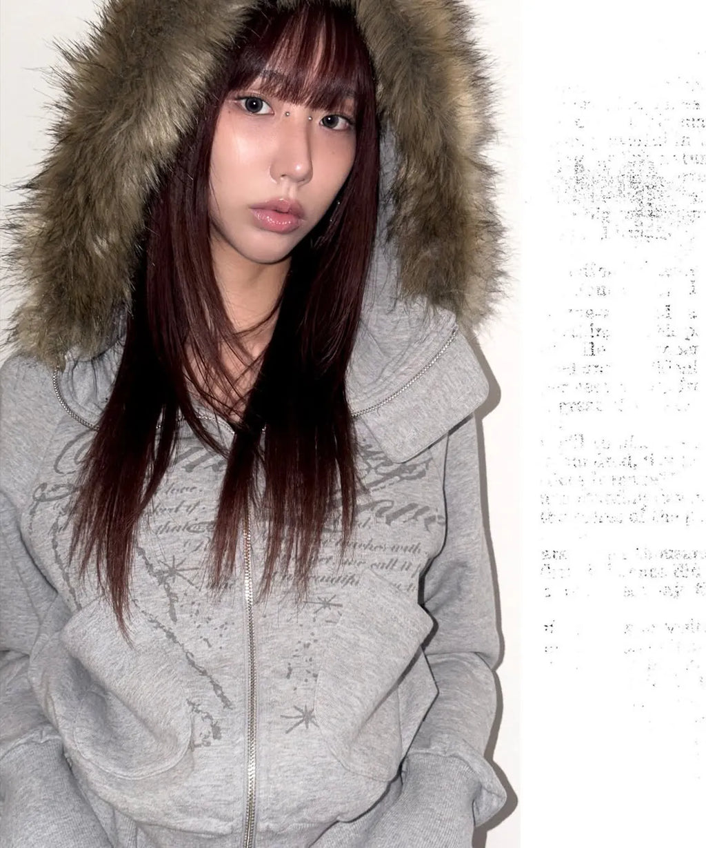 NASTY FANCY RUTHLESS FUR HOODED ZIP-UP (GRAY)