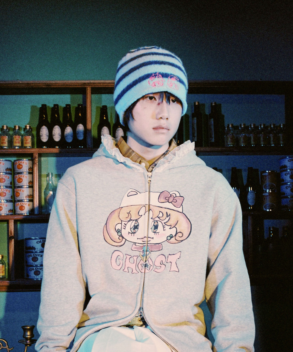 niceghostclub [X SOULPUSSSY CAT]GHOSTSOULGIRL STRIPE BEANIE [BLUE]