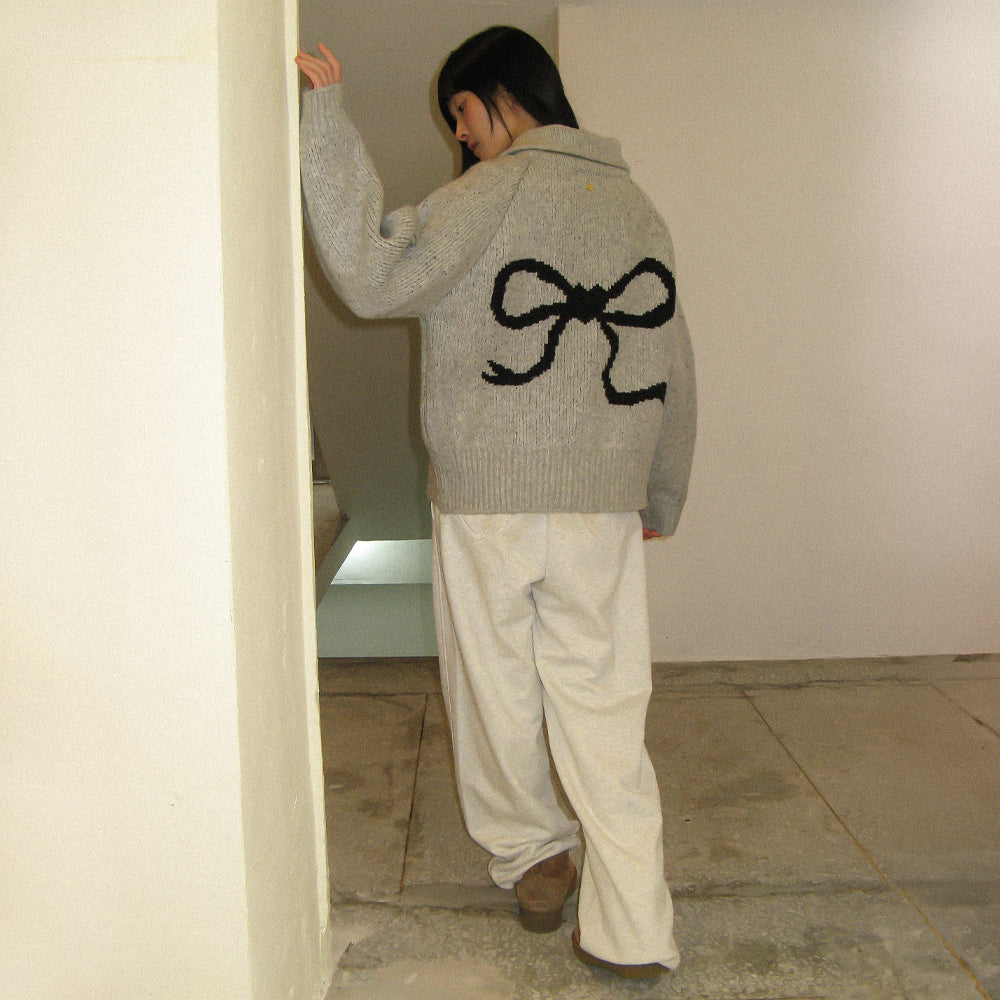 RONRON BACK HEART STITCH POCKET SWEAT JOGGER PANTS / MELANGE WHITE