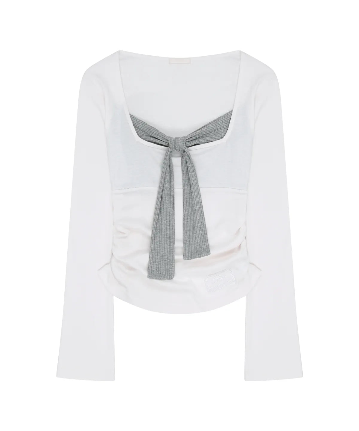 [illigo] LAYERED RIBBON TIE LONG SLEEVE_WHITE