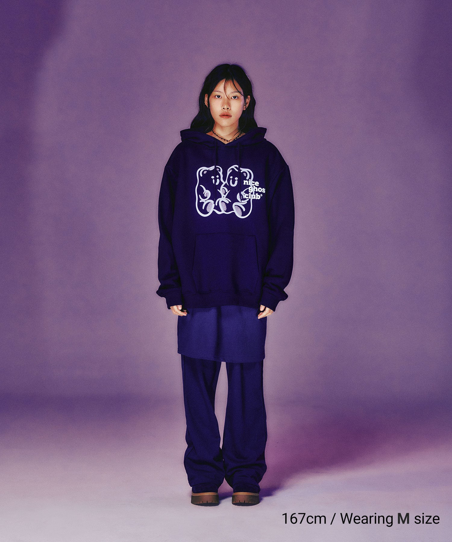niceghostclub LOGO SWEAT LAYERED PANTS [NAVY]