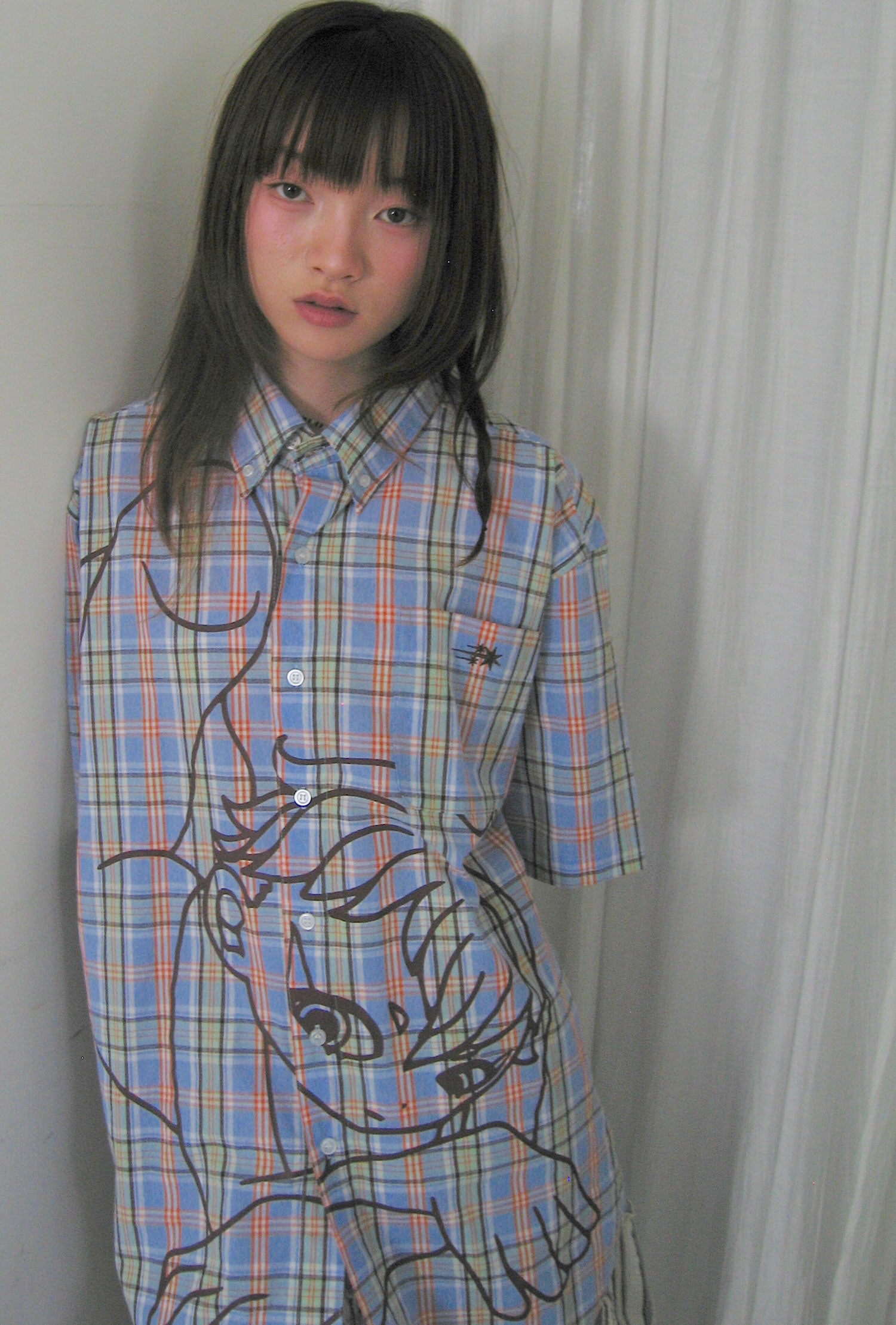 niceghostclub angel check big big half shirt [2colors]