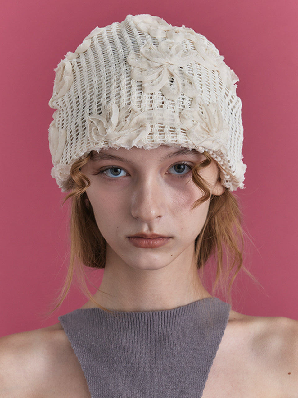 POESIEDAME ROSA KNIT BEANIE IN IVORY
