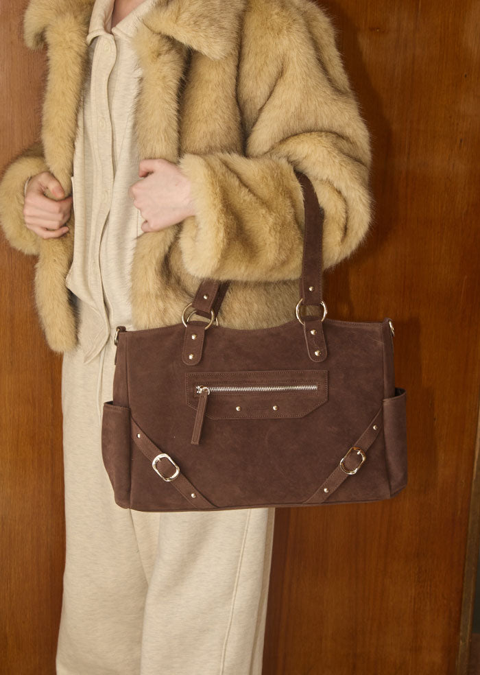 ANC STUD RING BAG_SUEDE BROWN